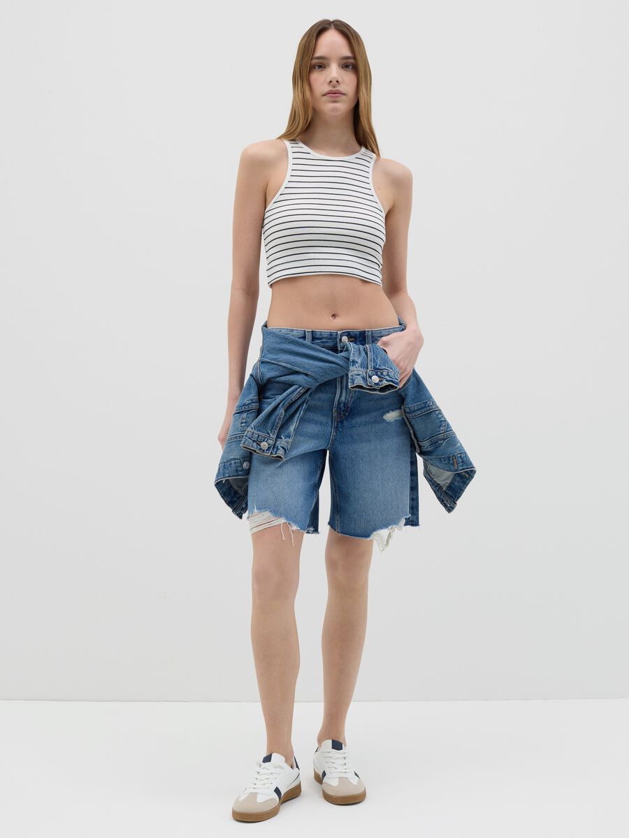 B.Angel Black and White Striped Crop Top_1