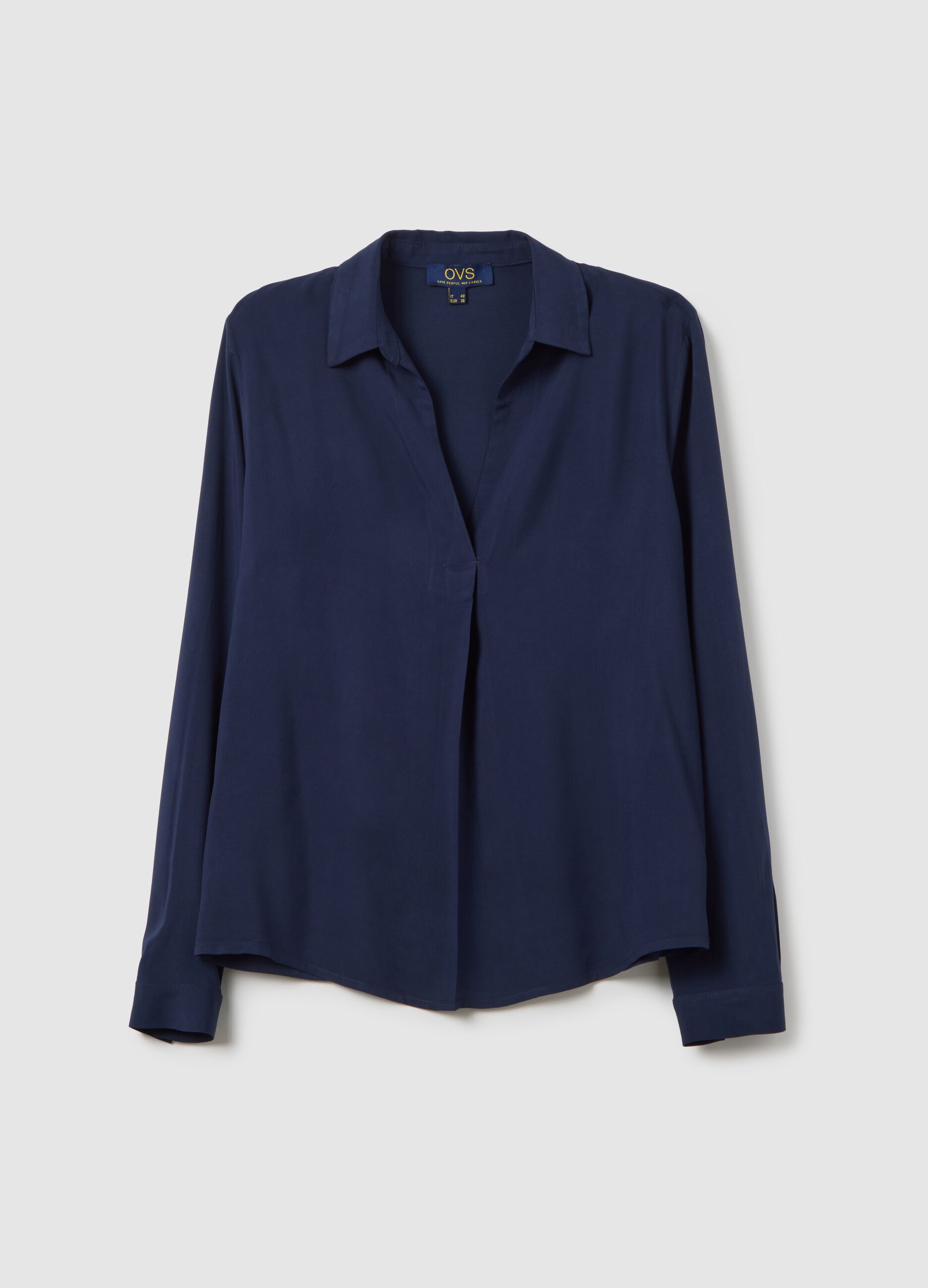 Long Sleeve Blue Viscose Shirt