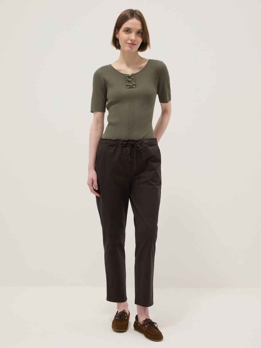 Regular fit green viscose blend T-shirt with bows_1