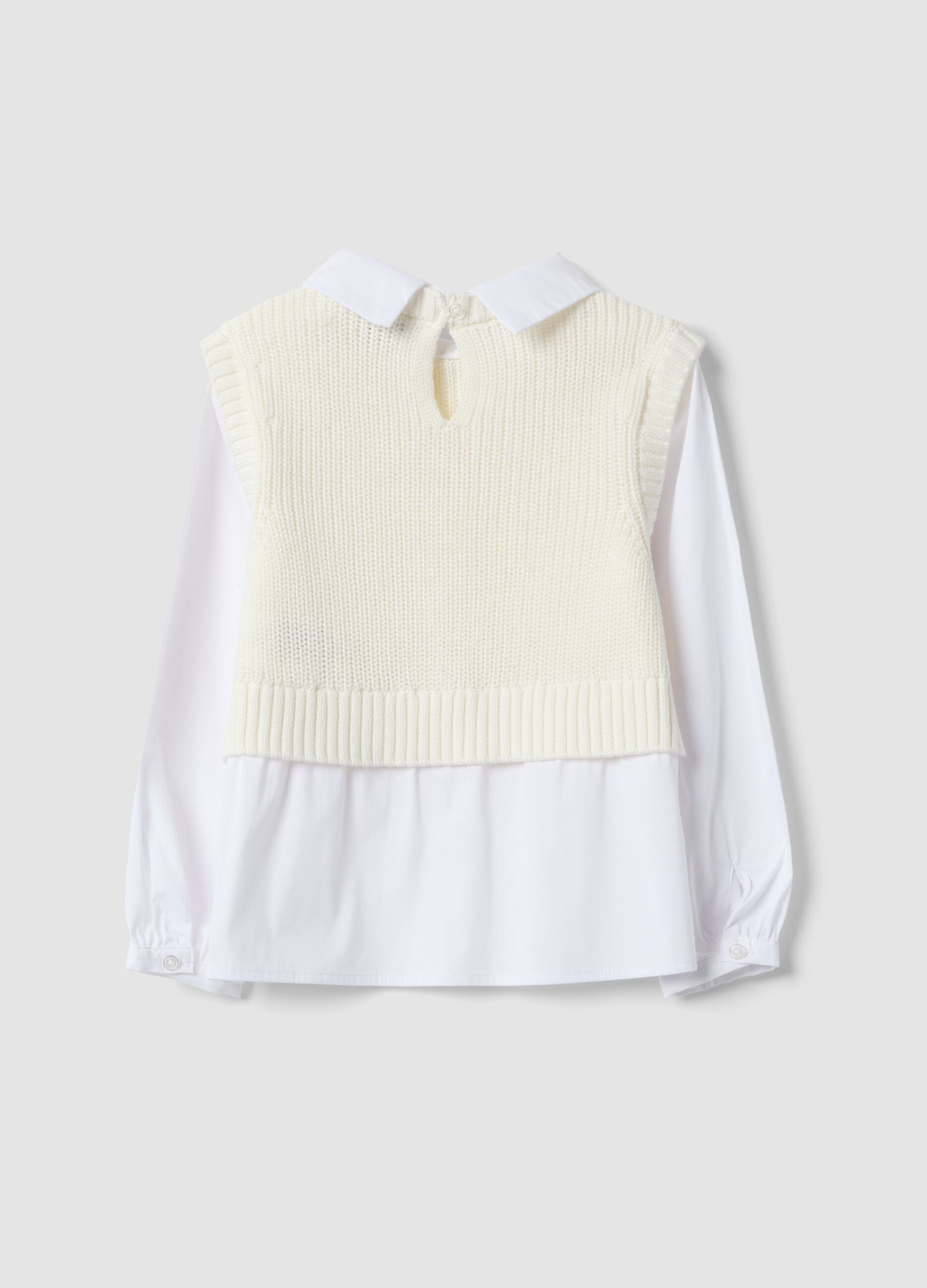 Maglia bianca in misto cotone con camicia over fit per bambina