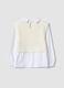 Maglia bianca in misto cotone con camicia over fit per bambina_1