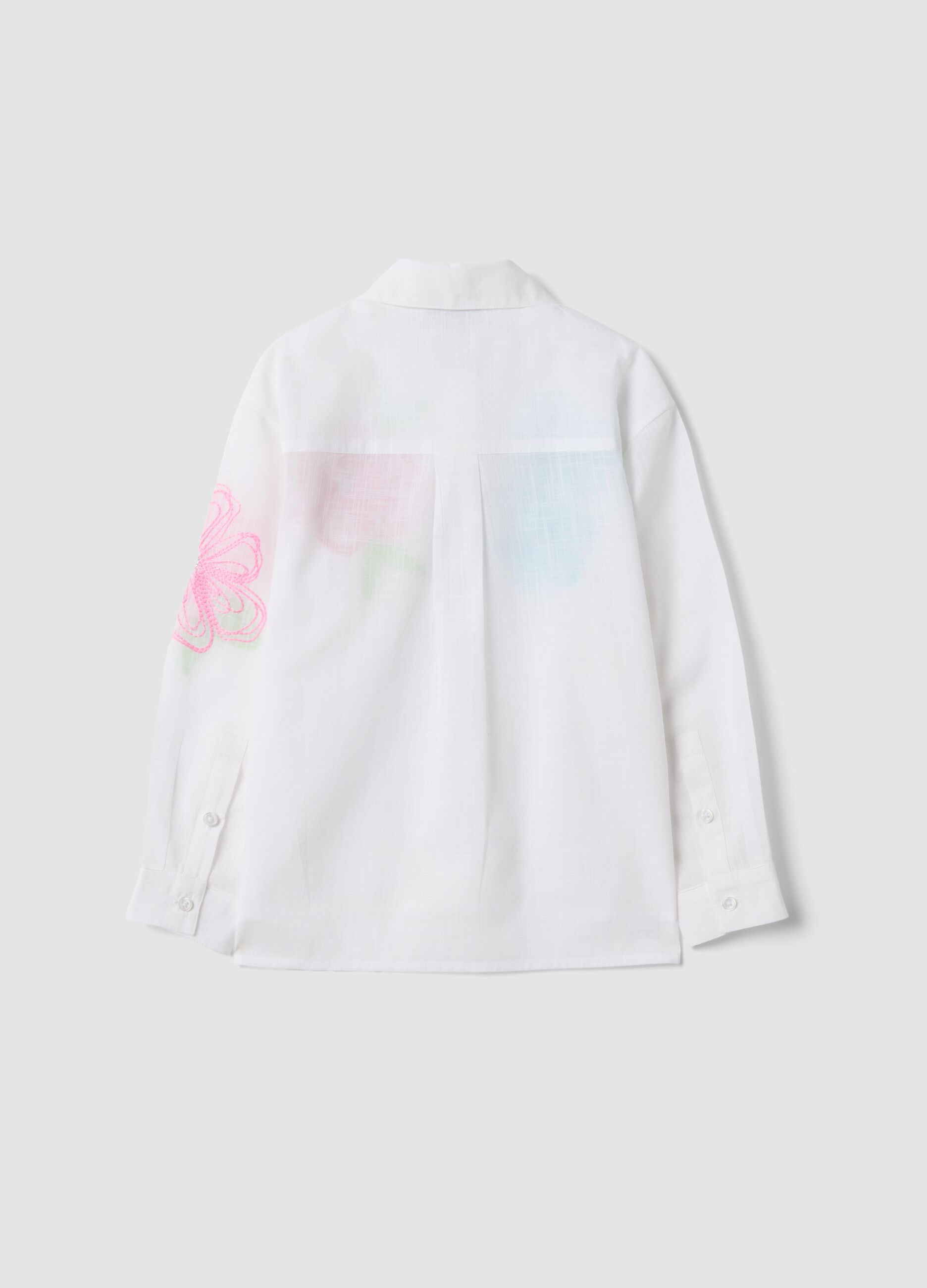 White pure cotton shirt with floral embroidery