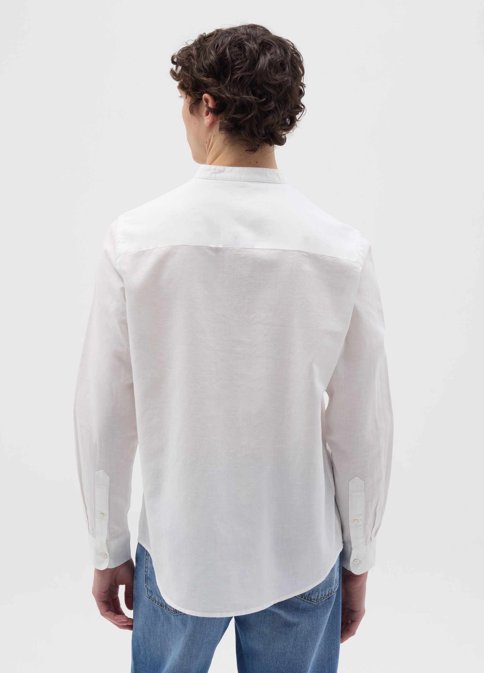 Camicia in cotone e lino collo alla coreana