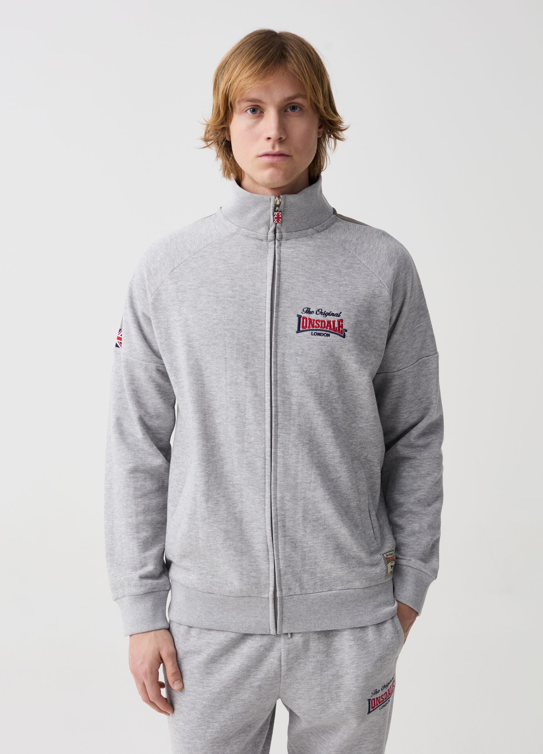 Full-zip fleece sweatshirt with logo embroidery