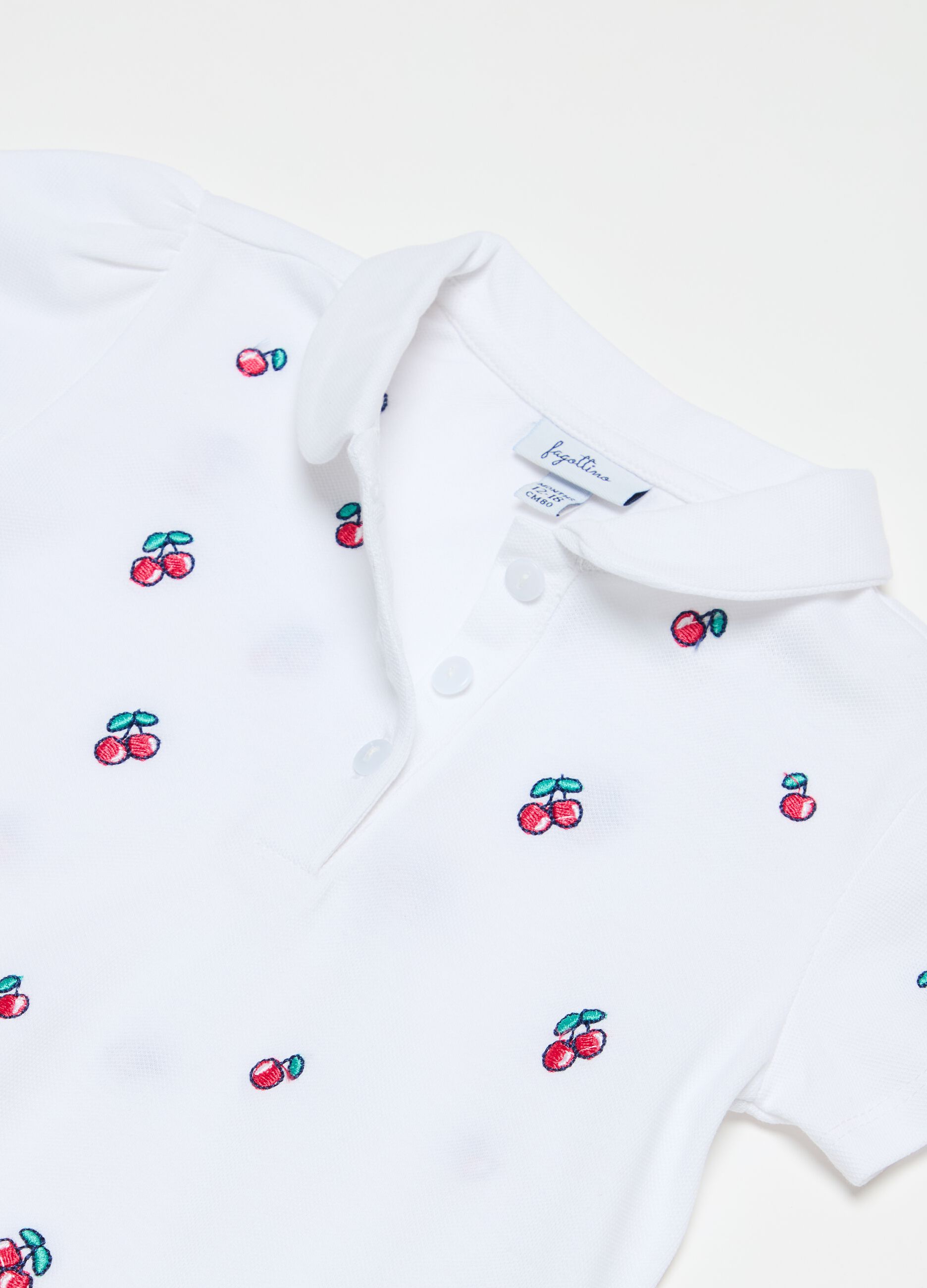 Pique polo shirt with embroidered cherries
