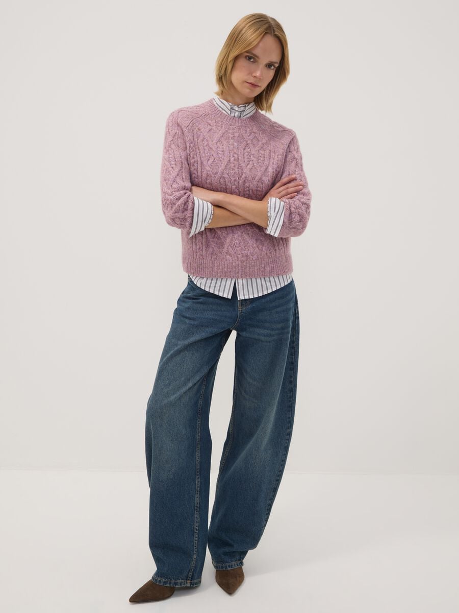 Pink wool-blend cable-knit crew neck jumper_1