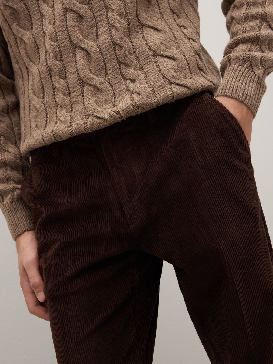 Regular Fit Brown Stretch Cotton Trousers_3