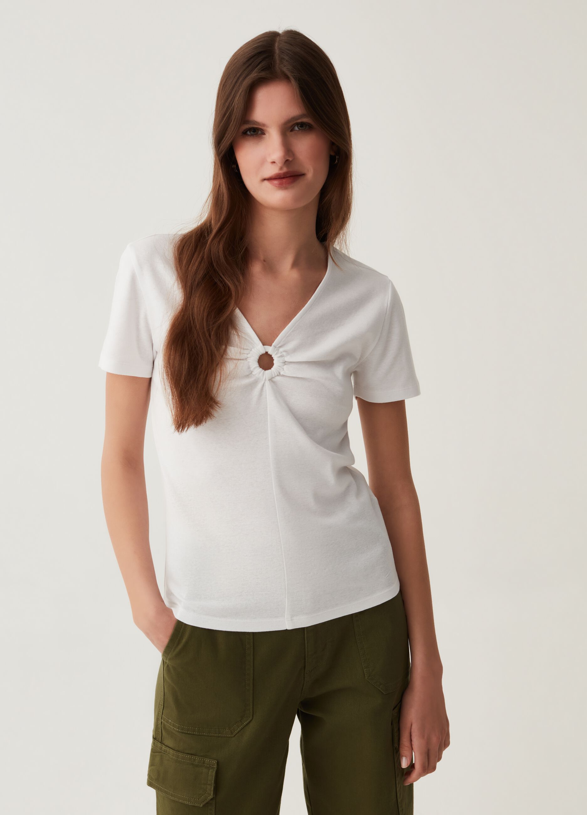 Ovs T-shirt con scollo a V e anello