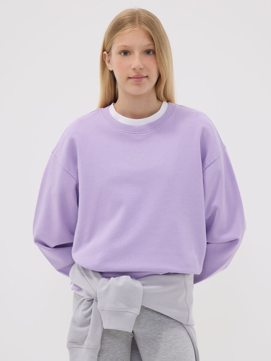 Felpa viola in puro cotone con stella per ragazza relaxed fit_0