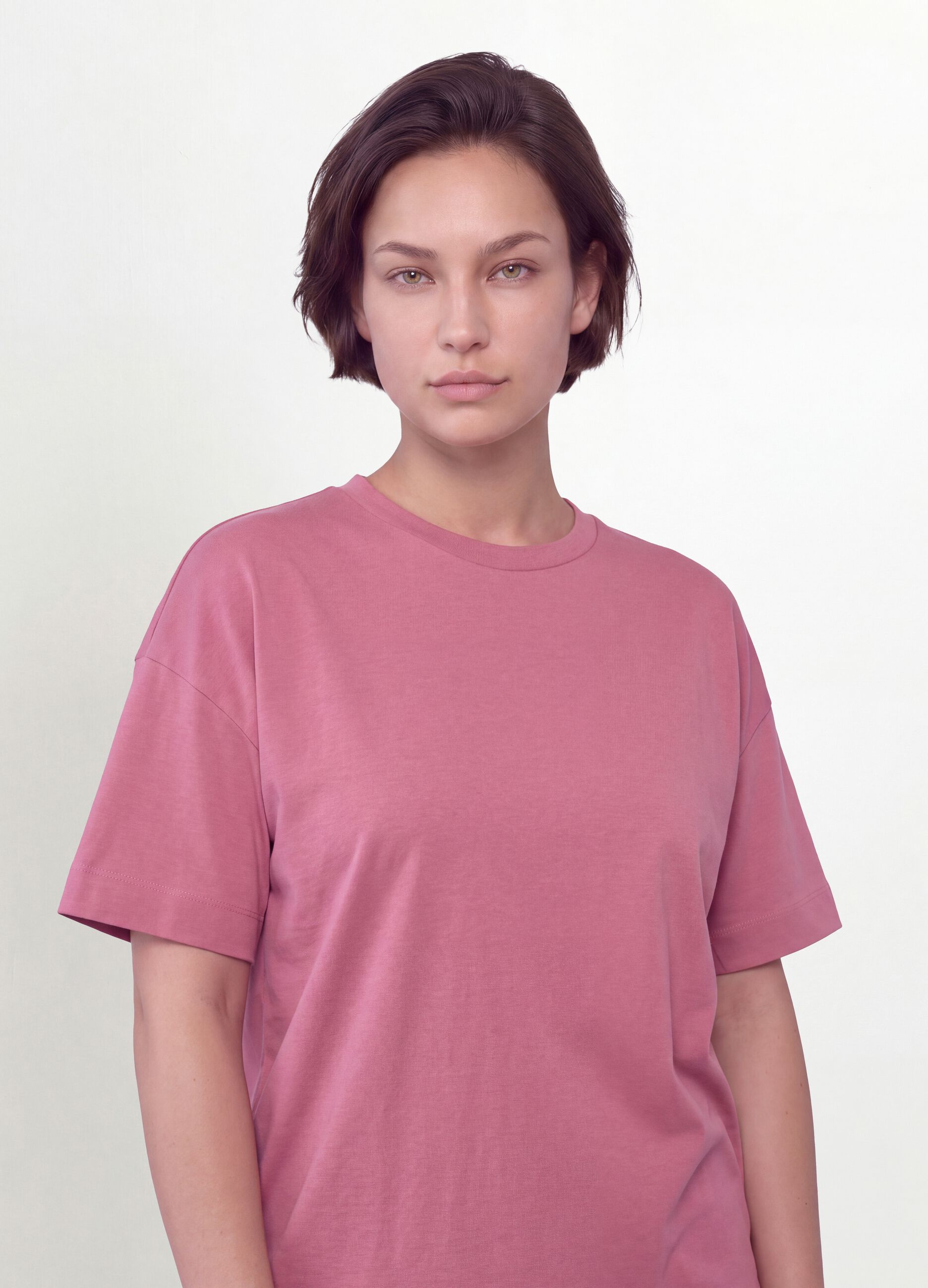 Pink crew-neck T-shirt in stretch cotton-modal blend, regular fit