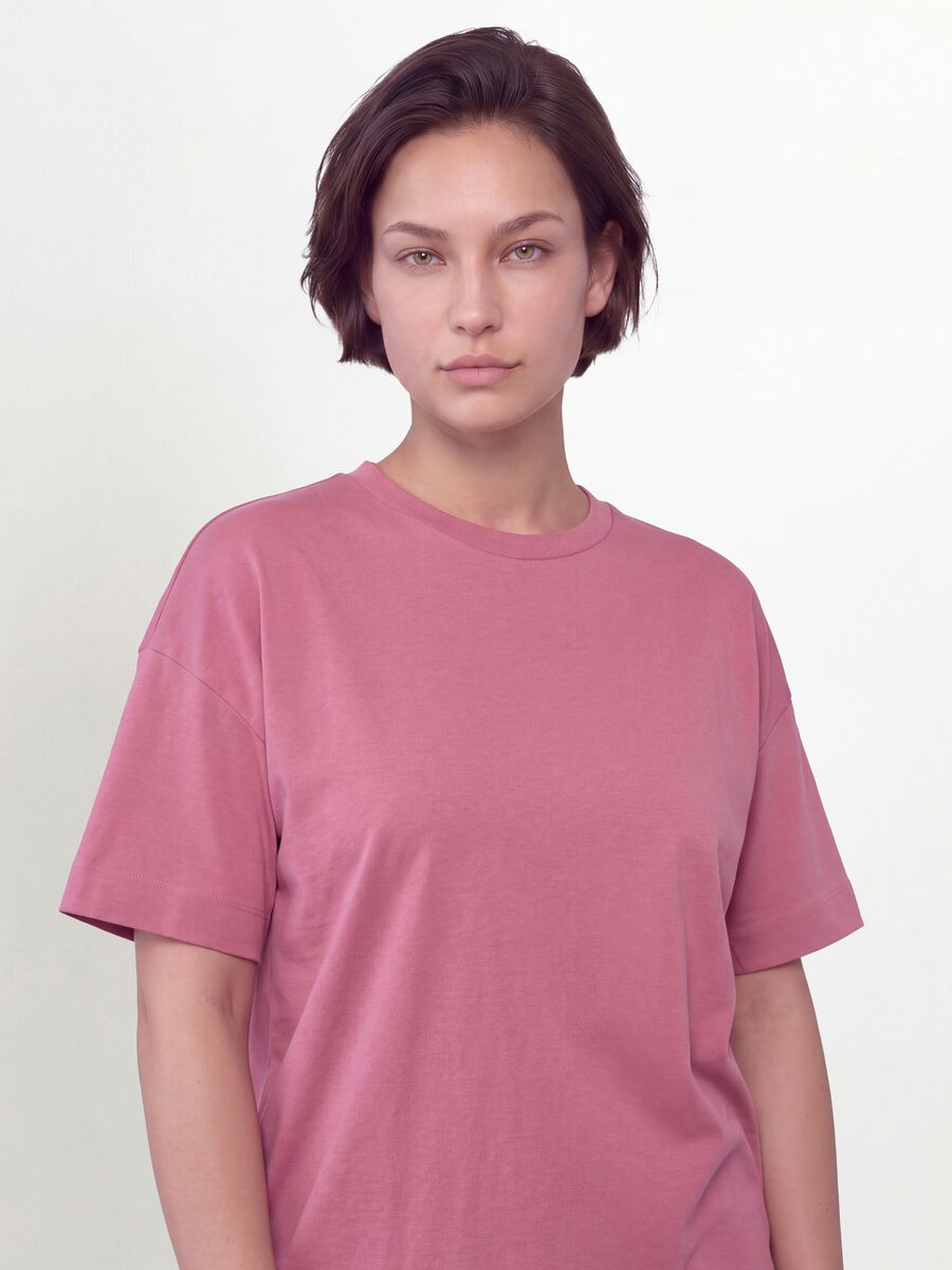 T-shirt girocollo rosa in misto cotone e modal elasticizzato regular fit_0