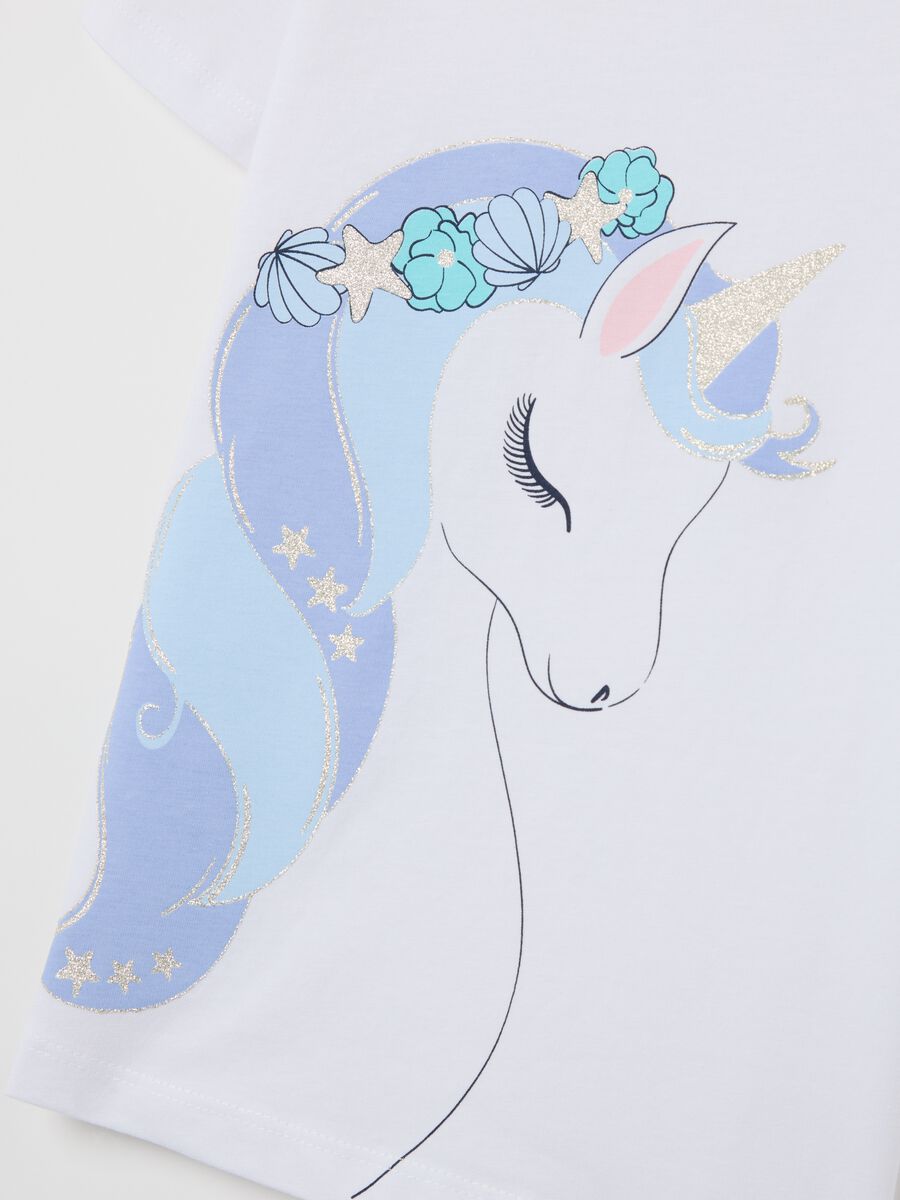 White cotton T-shirt with glitter print_2