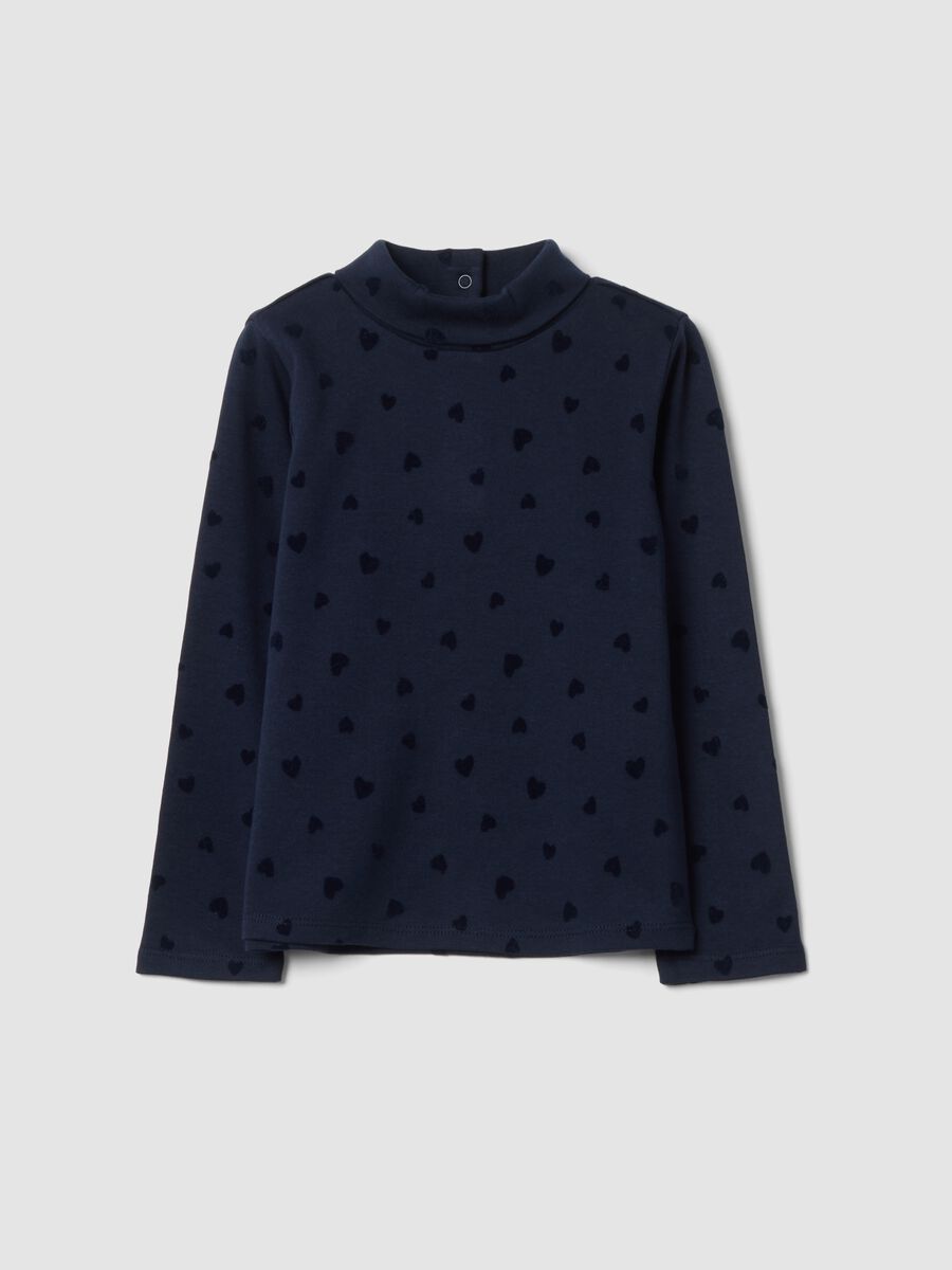 Maglia blu notte dolcevita in puro cotone a cuori_0