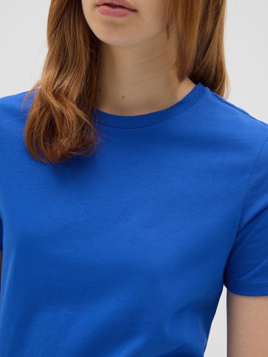 Women's blue pure cotton regular fit T-shirt_3