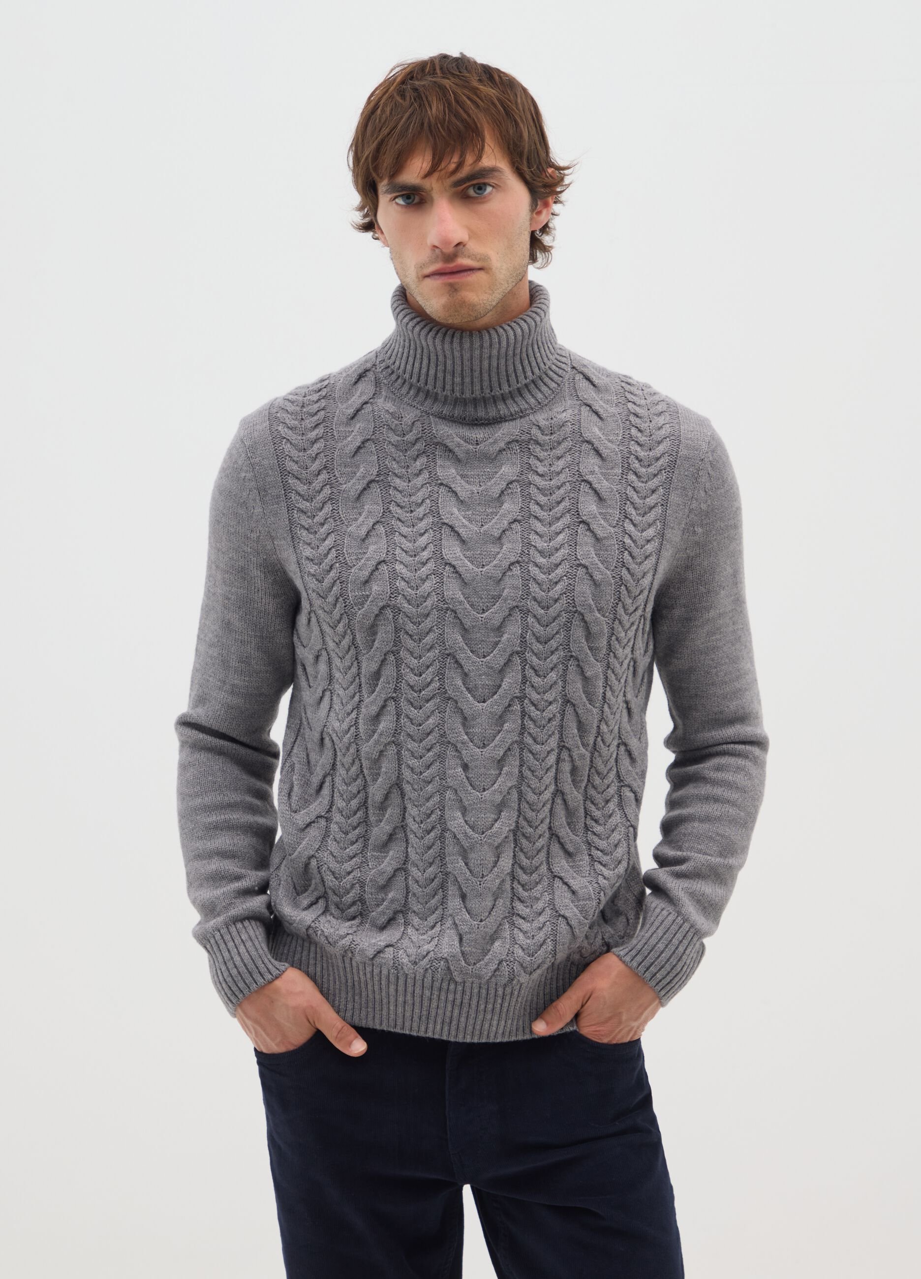 Grey turtleneck regular fit with jacquard pattern
