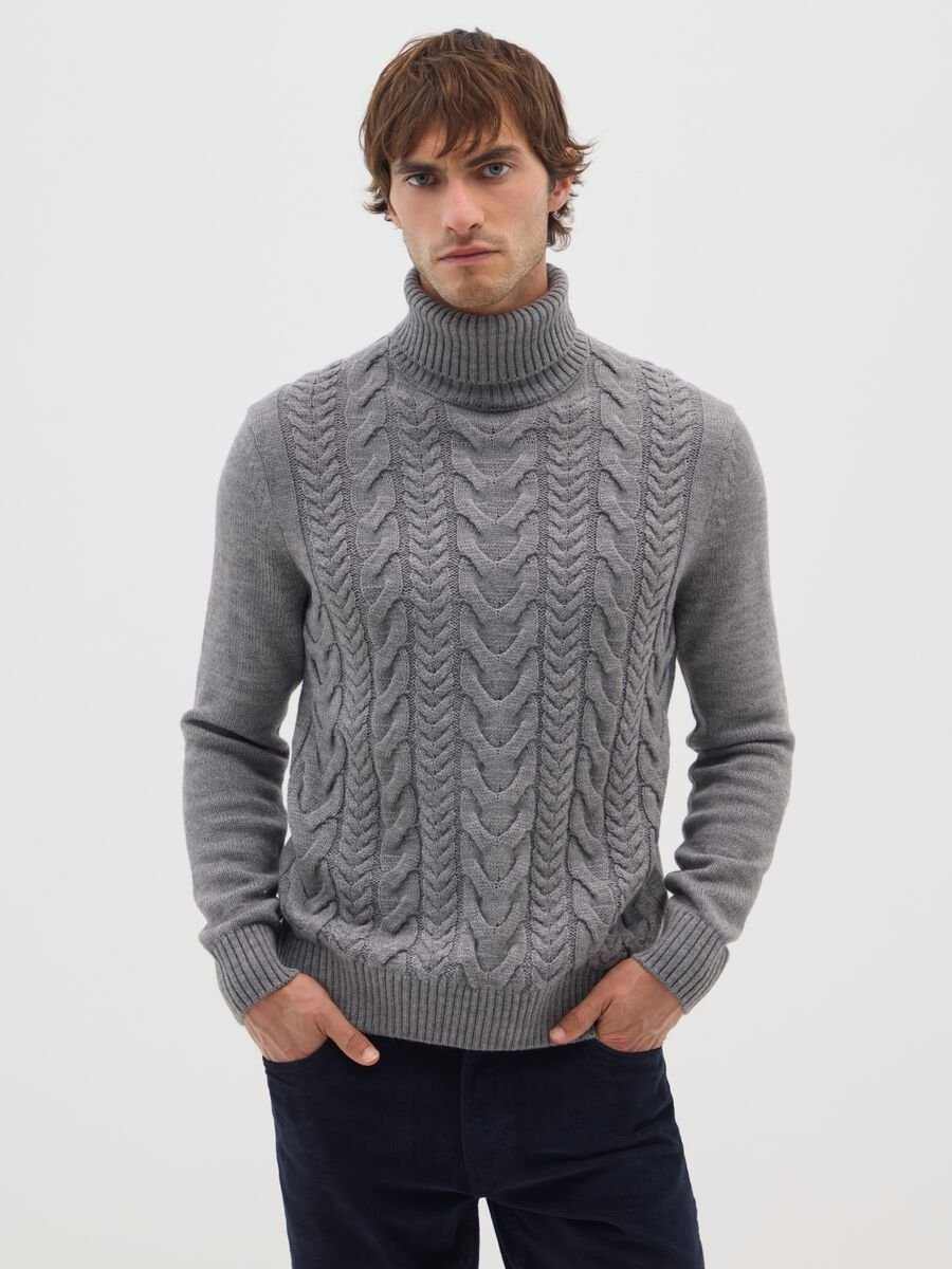 Grey turtleneck regular fit with jacquard pattern_0