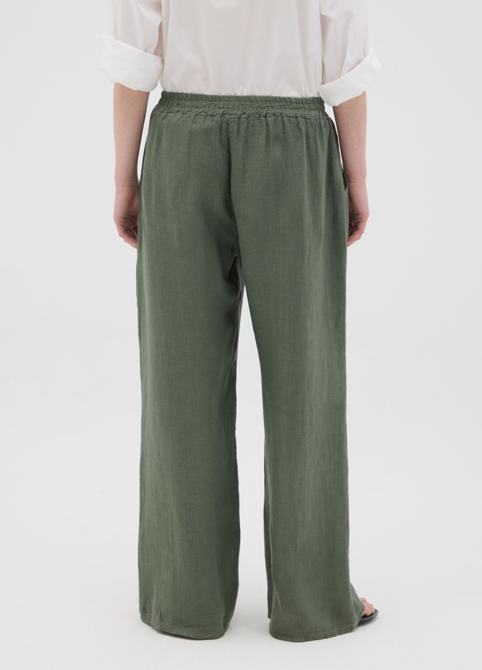 Women's green pure linen trousers regular fit