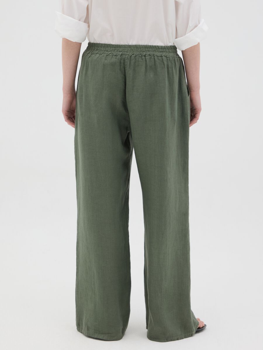 Women's green pure linen trousers regular fit_2