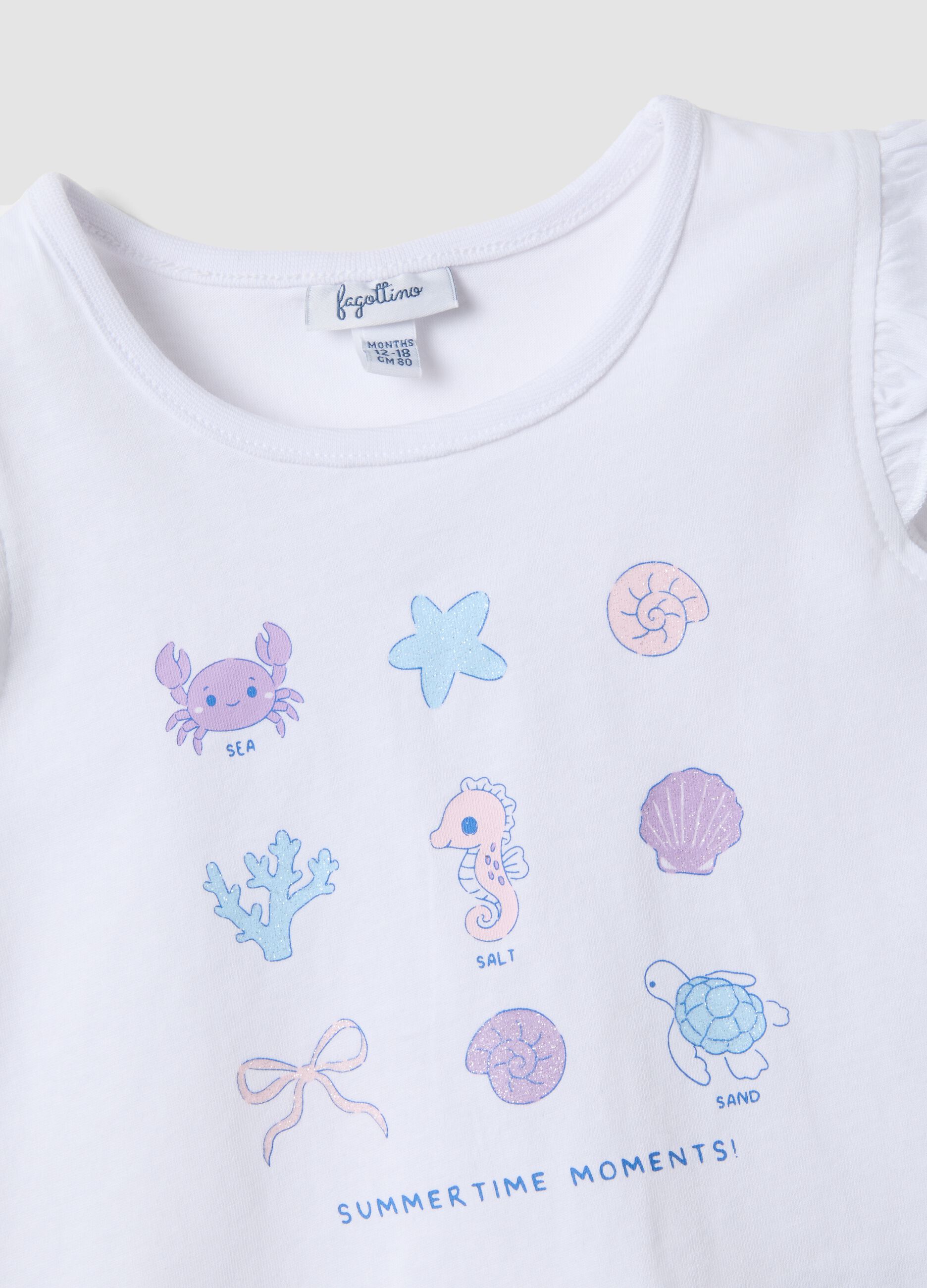 Two-pack of sky-blue pure cotton tank tops with frills