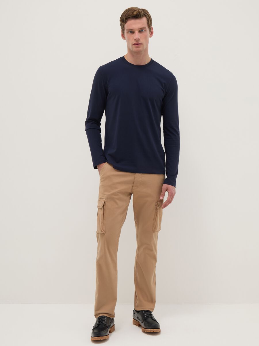 Long sleeve blue t-shirt in stretch cotton regular fit_1