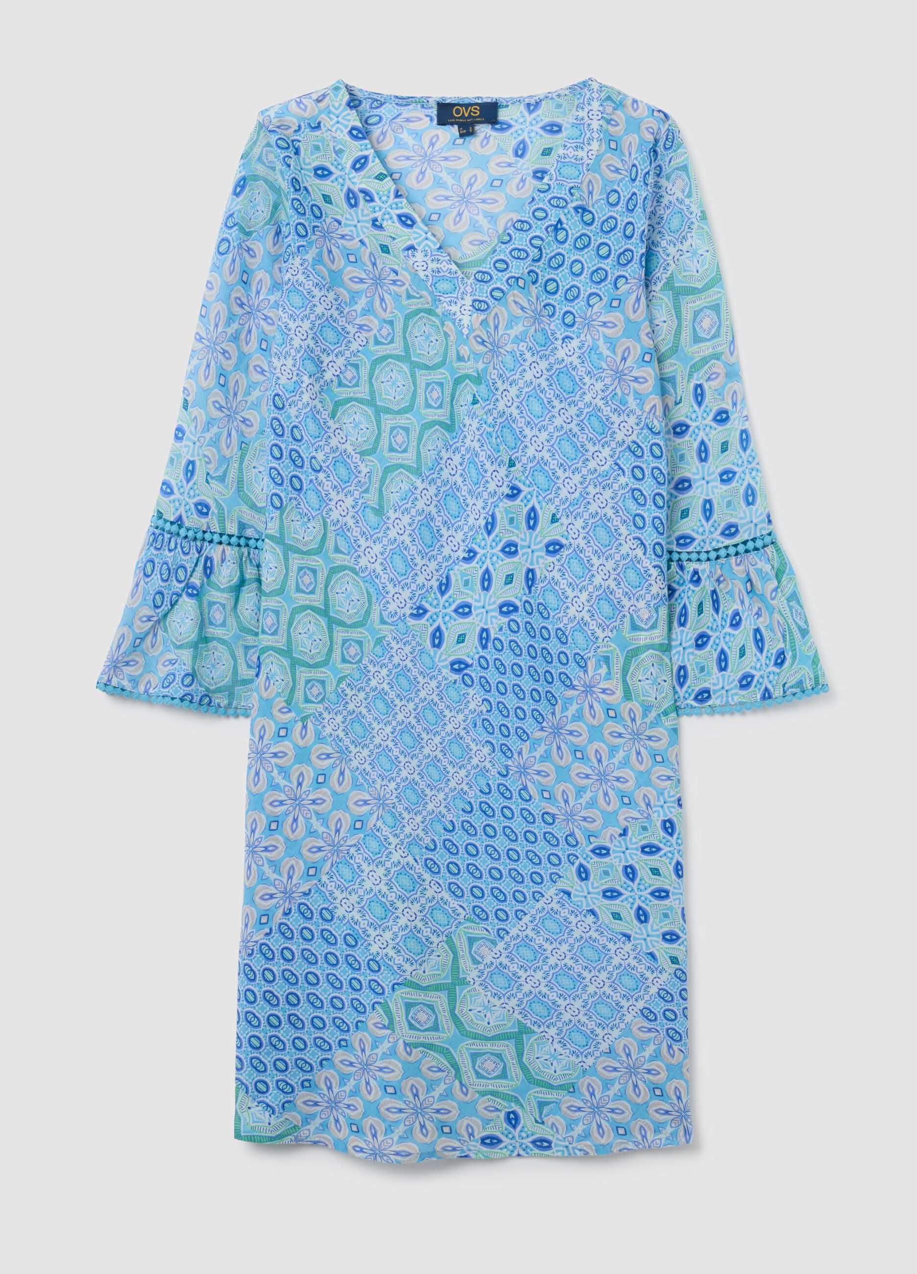 Women's Short Dress in Multicoloured Pure Cotton