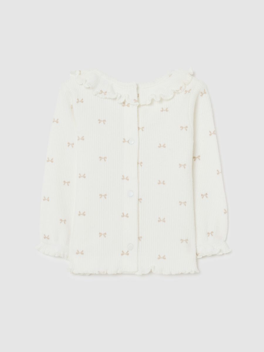 Baby girl's white cotton blend regular fit t-shirt with bows_1