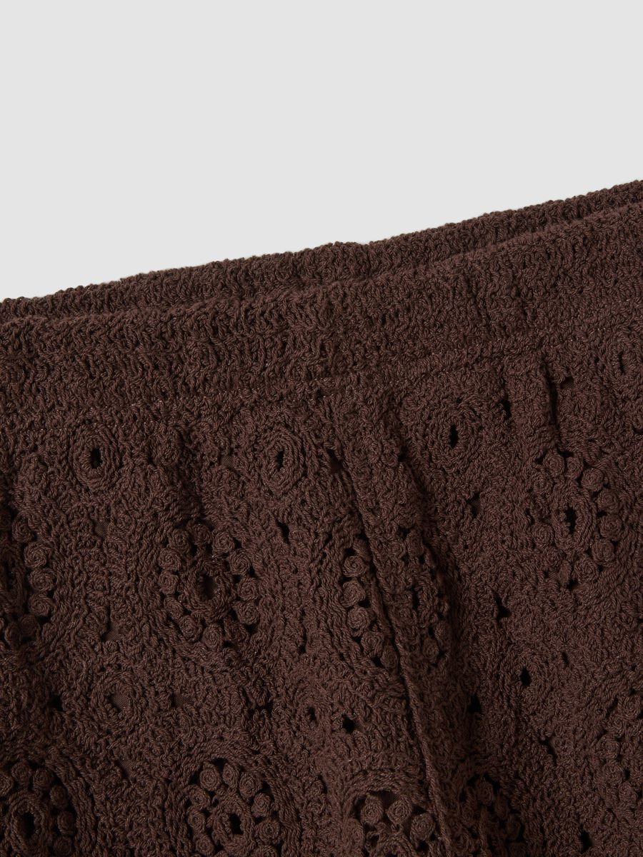 Brown crochet regular-fit cotton-blend shorts_5