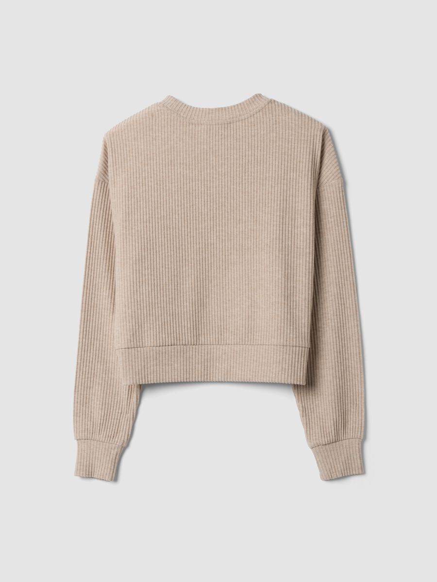 T-shirt beige a girocollo in viscosa elasticizzata a coste regular fit_2