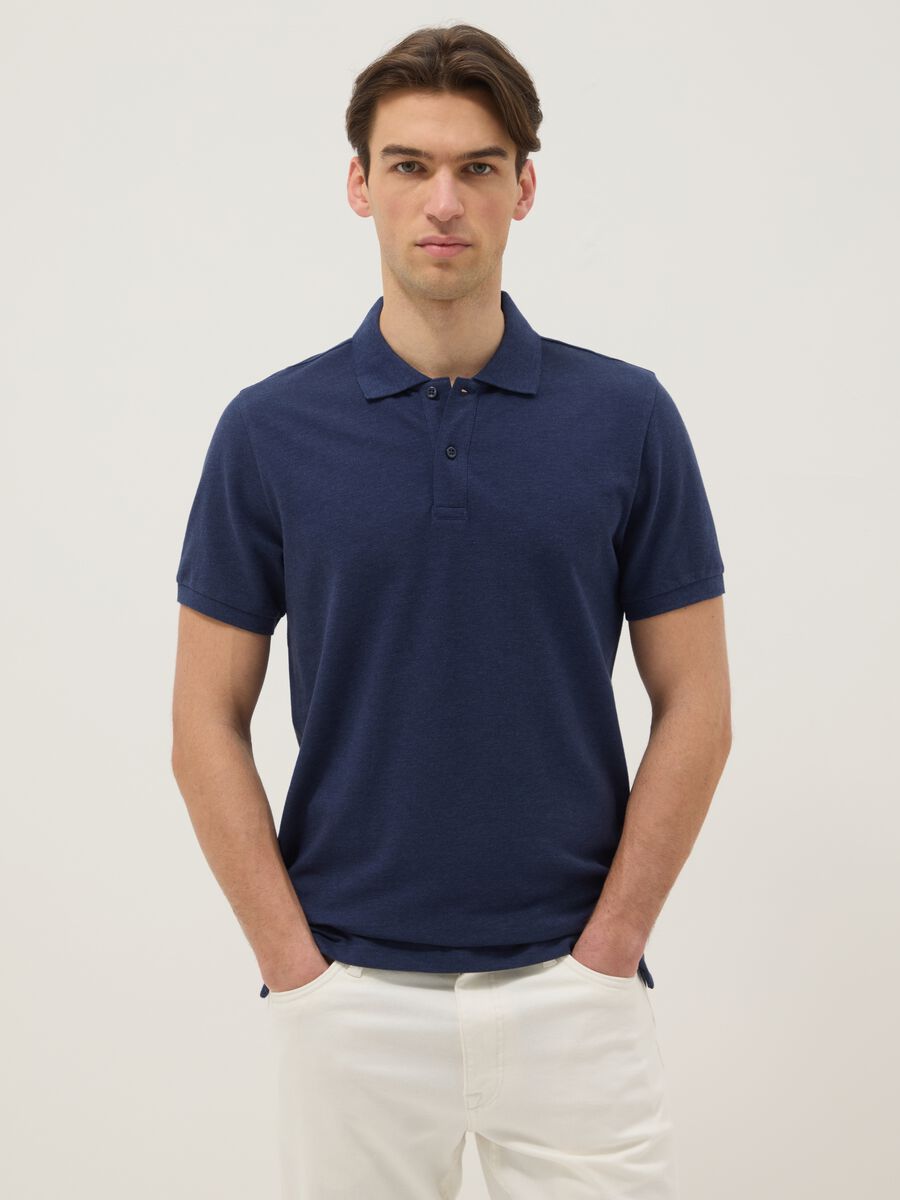 Blue pure cotton short-sleeve polo shirt, regular fit_0