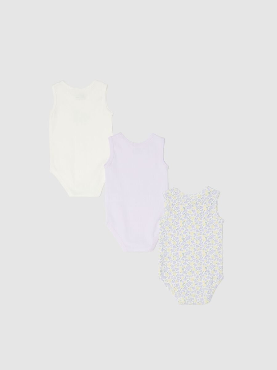 Tripack body senza maniche in puro cotone multicolor da neonata_1