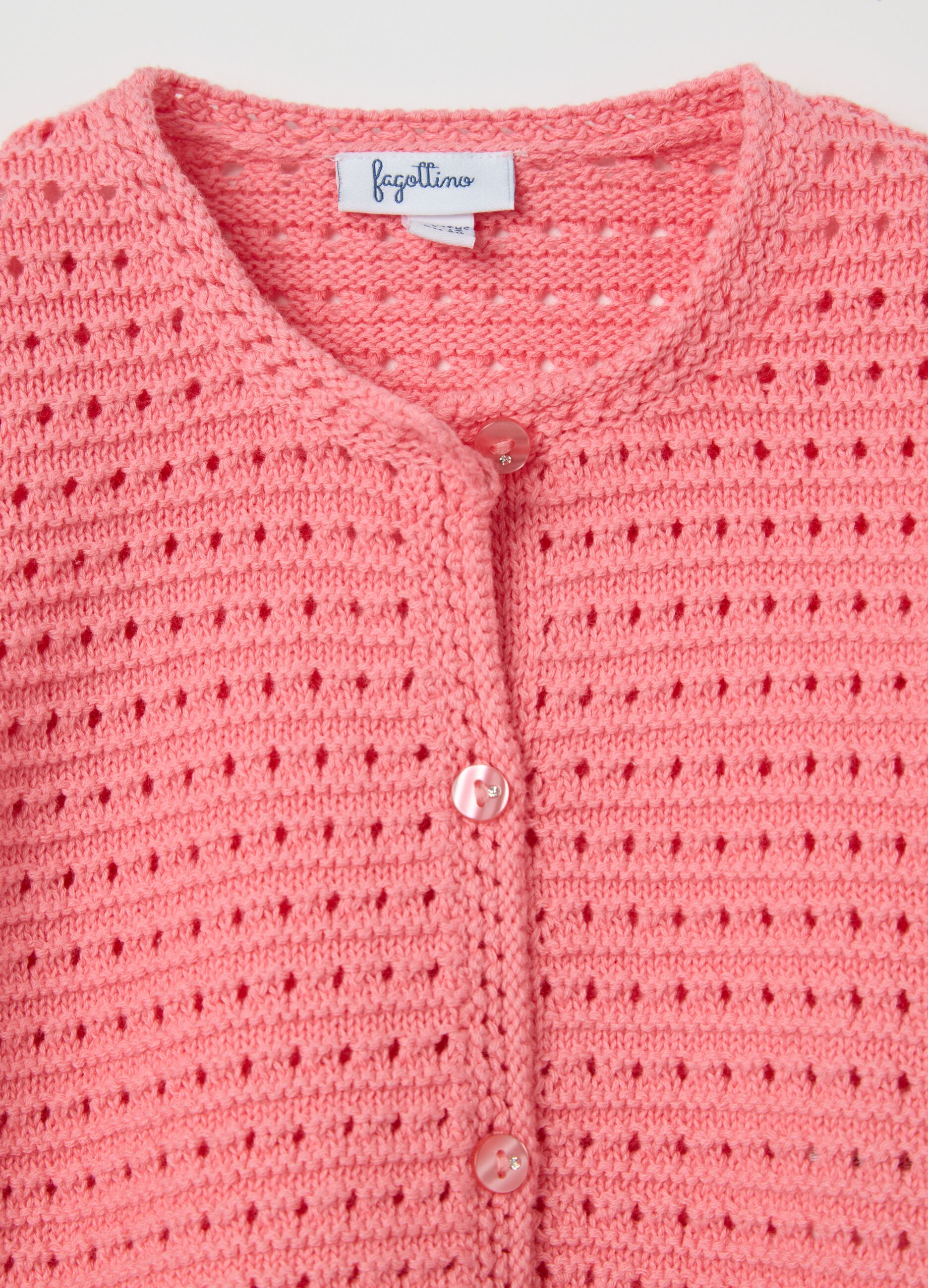 Pink cardigan in openwork cotton