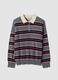 Maglia grigia in misto lana a righe con colletto polo_0