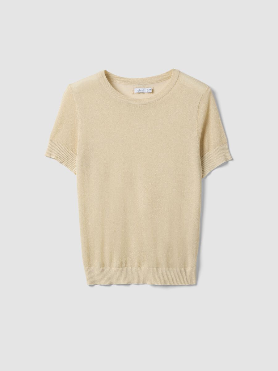 Beige viscose blend regular fit T-shirt with transparent accents_5