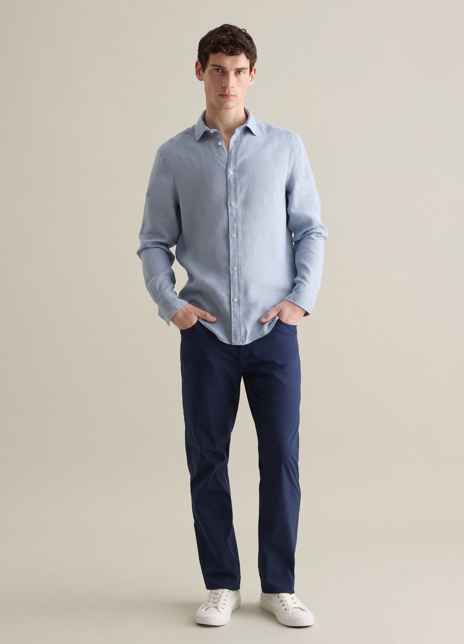 Long Sleeve Light Blue Linen Shirt by Piombo