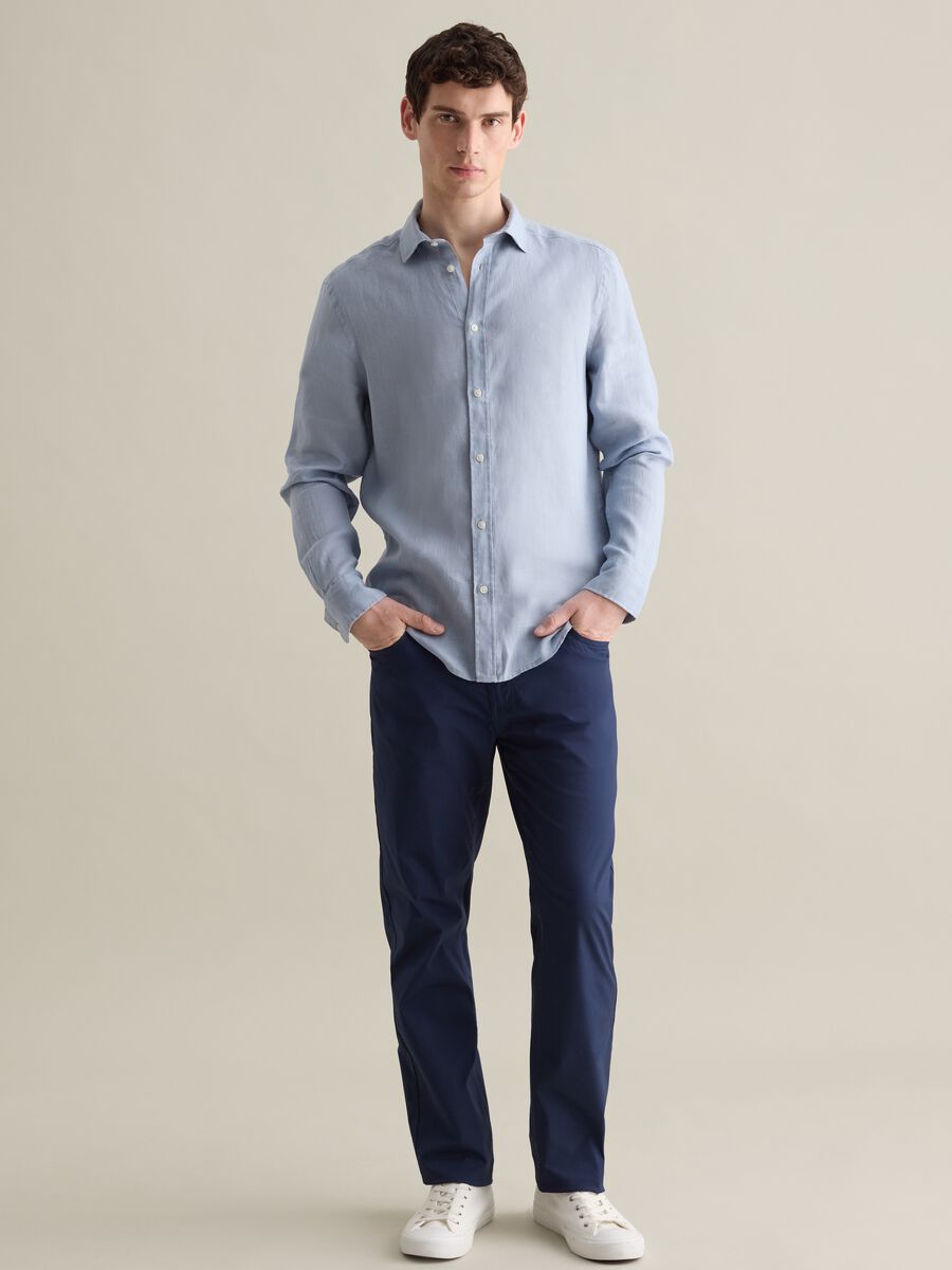 Long Sleeve Light Blue Linen Shirt by Piombo_1