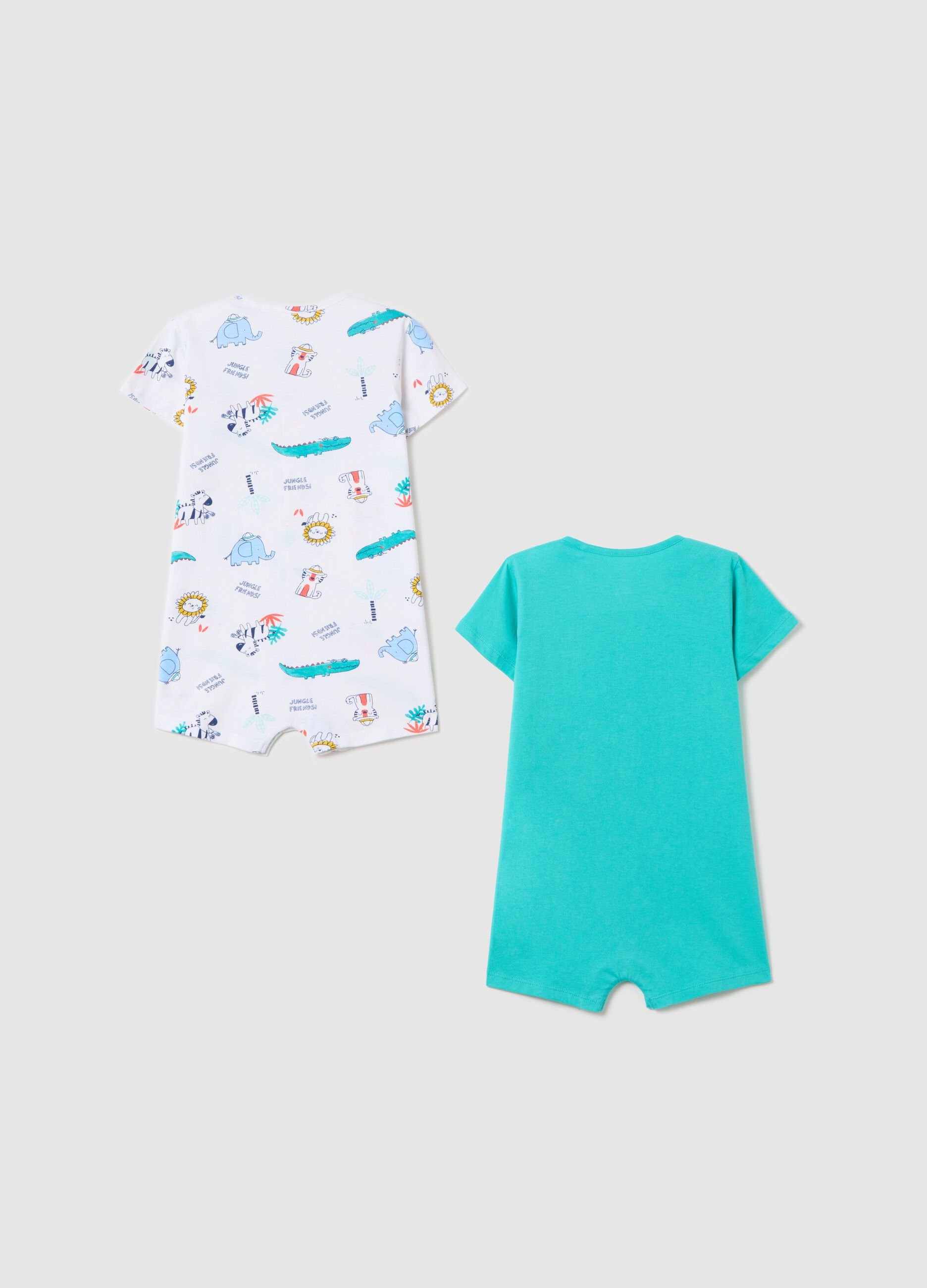 Two-pack white and light blue onesie in organic cotton with print