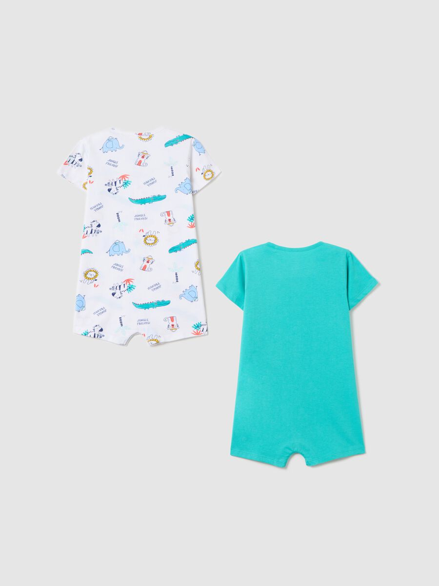 Two-pack white and light blue onesie in organic cotton with print_1