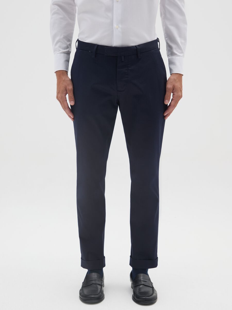 Pantaloni in cotone elasticizzato blu slim fit_1