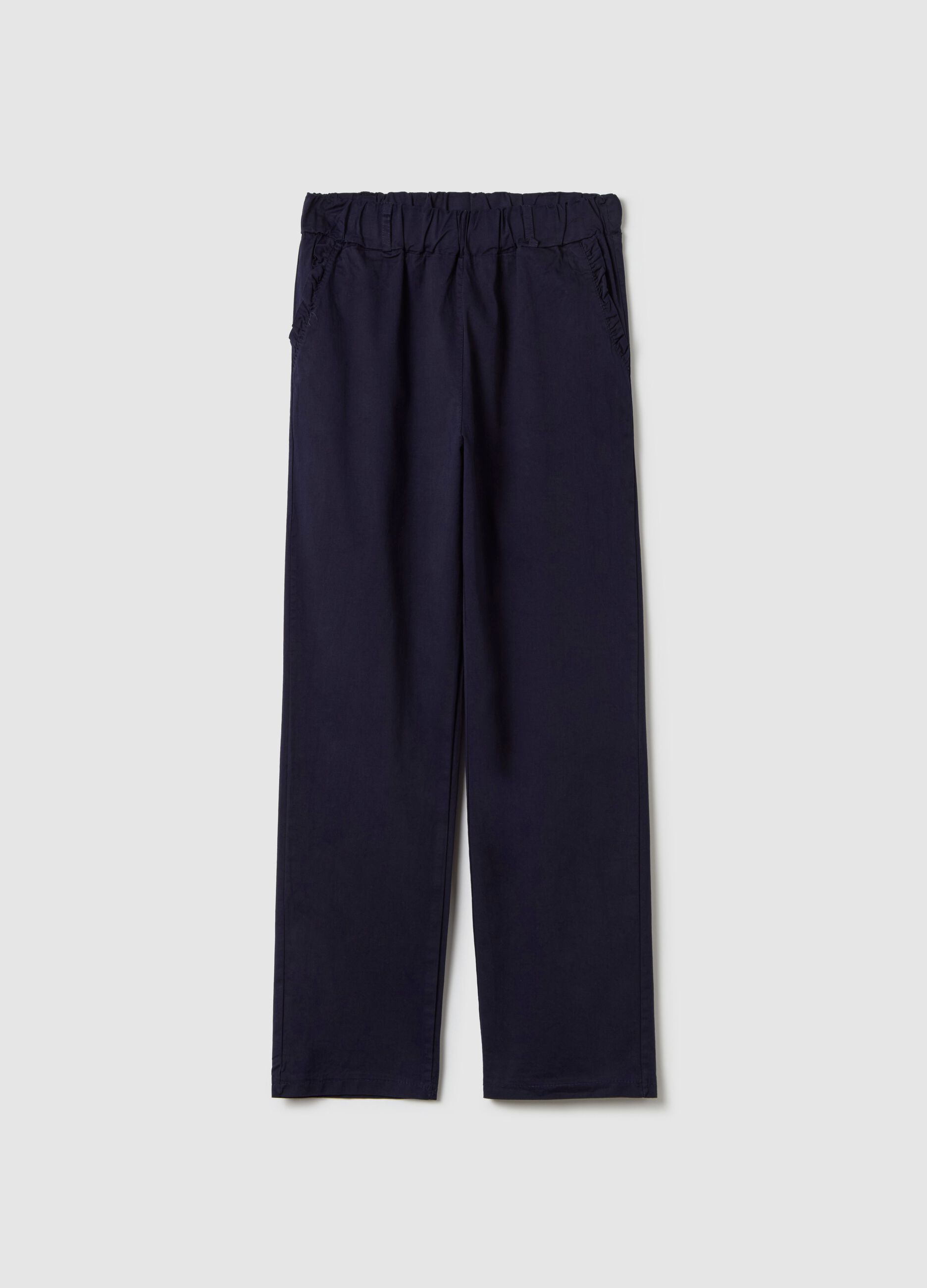 Stretch cotton trousers with drawstring