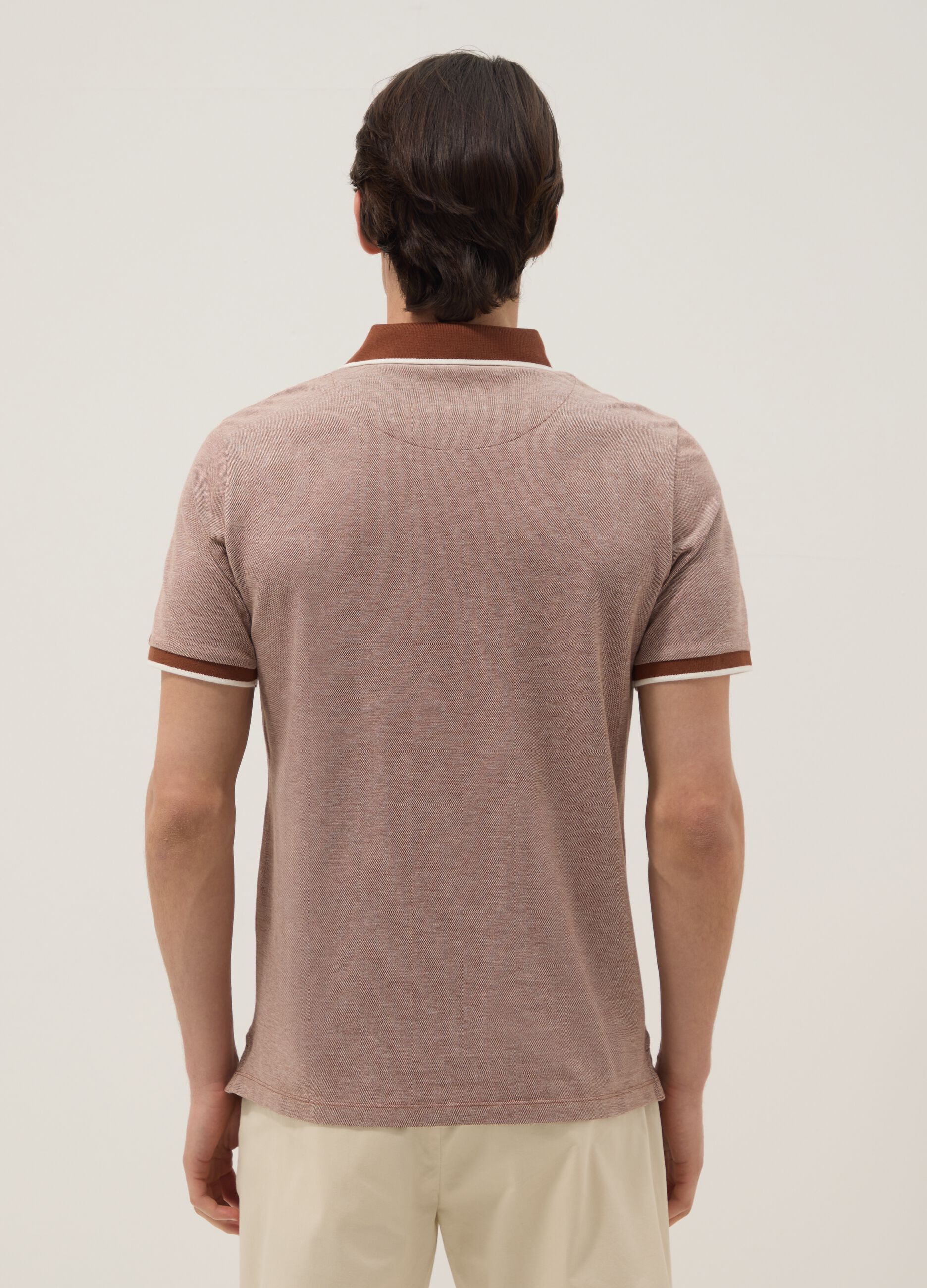 Brown pure cotton polo with classic collar