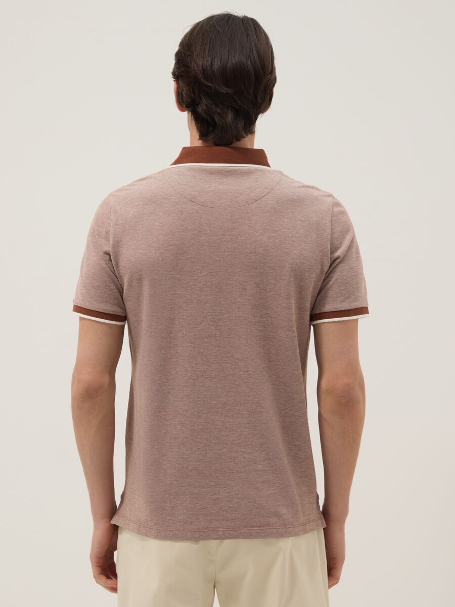 Brown pure cotton polo with classic collar_2