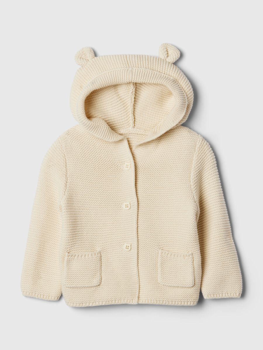 Cardigan bianco con cappuccio in puro cotone_0