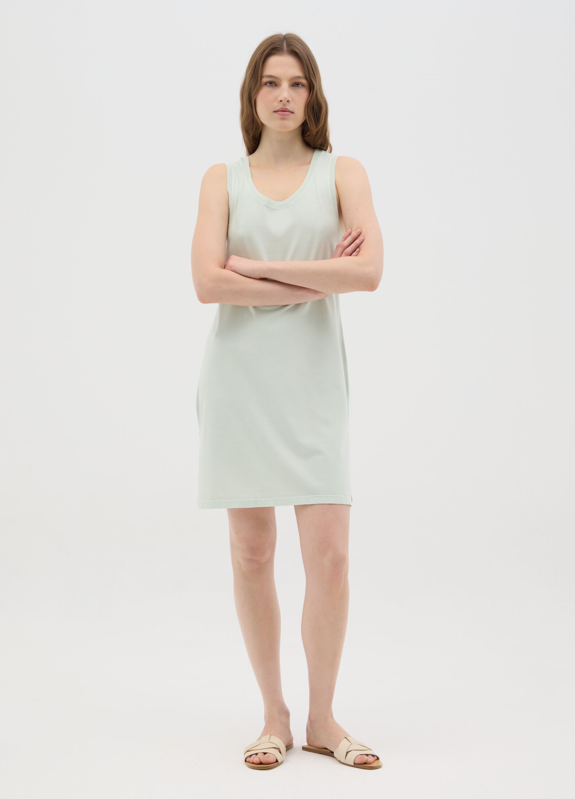 Women’s green long dress in 100% cotton