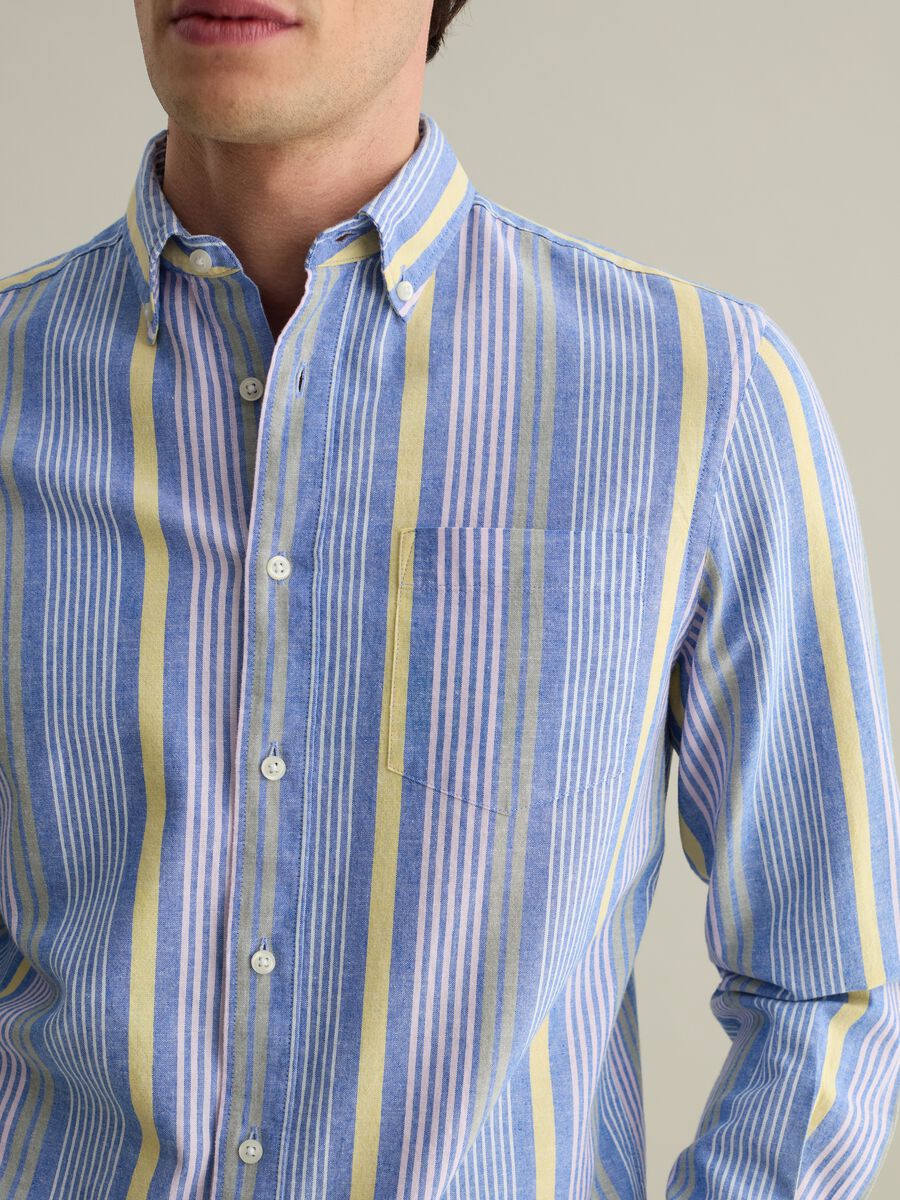 Regular-fit shirt in cotton and linen with multicoloured stripes_3