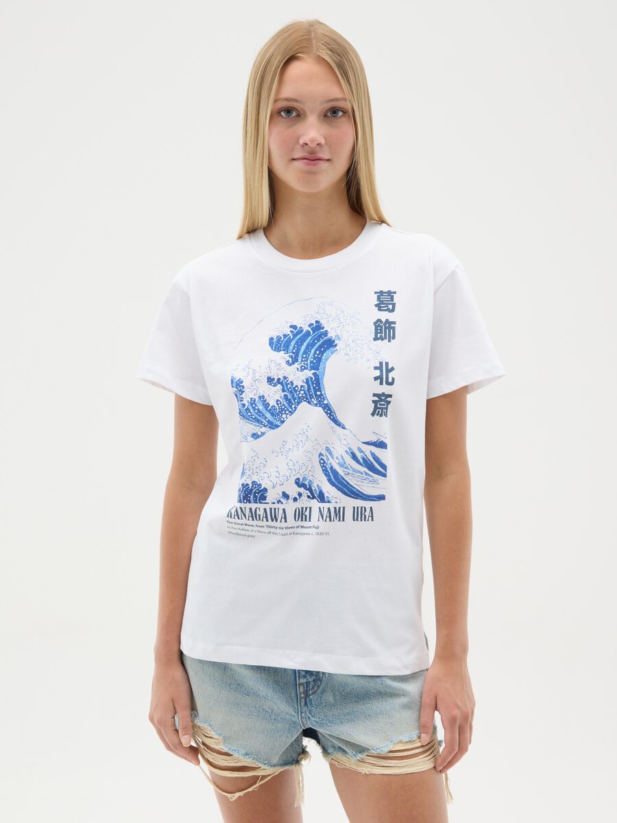 White short sleeve T-shirt OVS with Kanagawa print_0