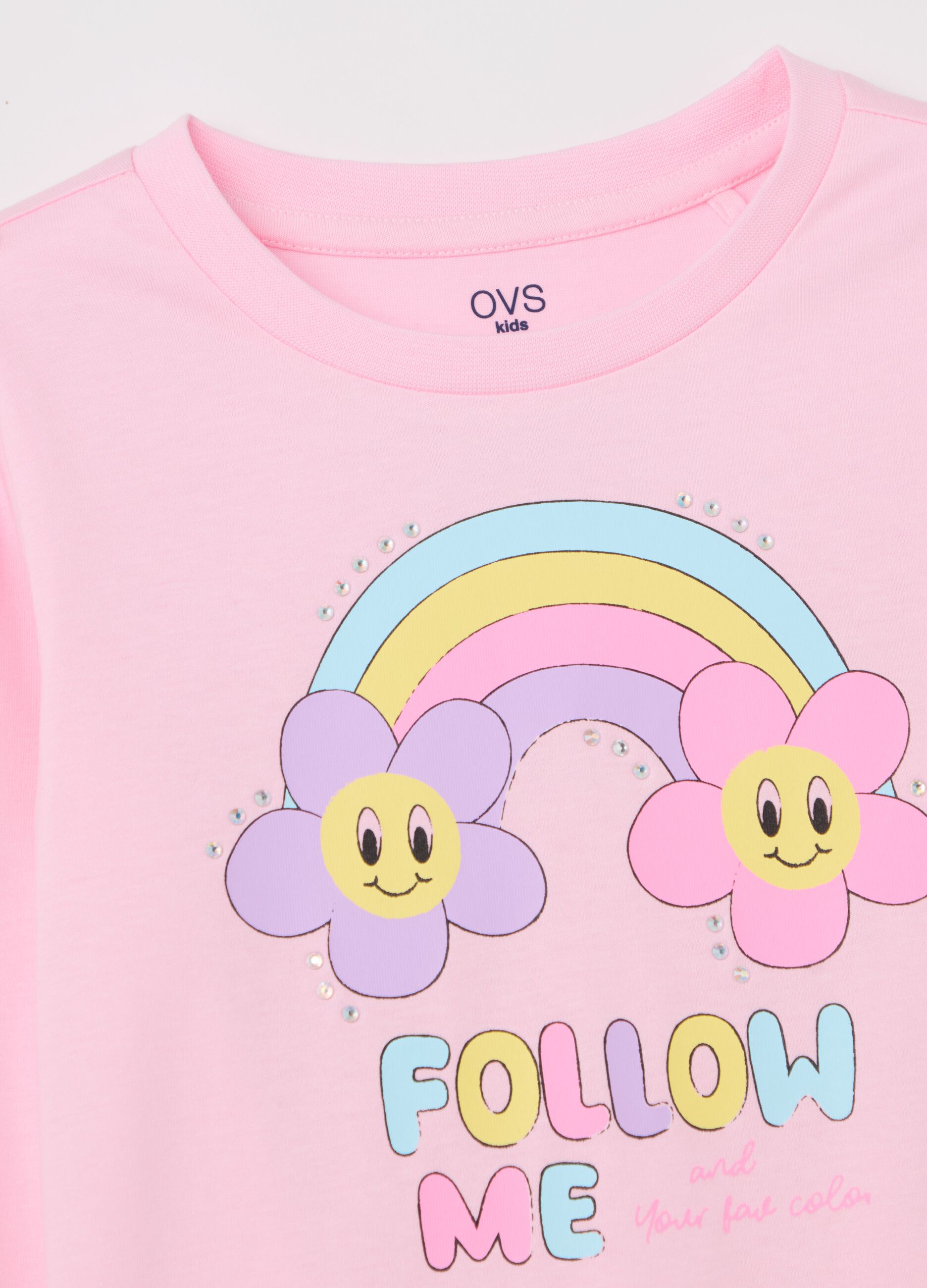 Cotton T-shirt with print and long sleeves