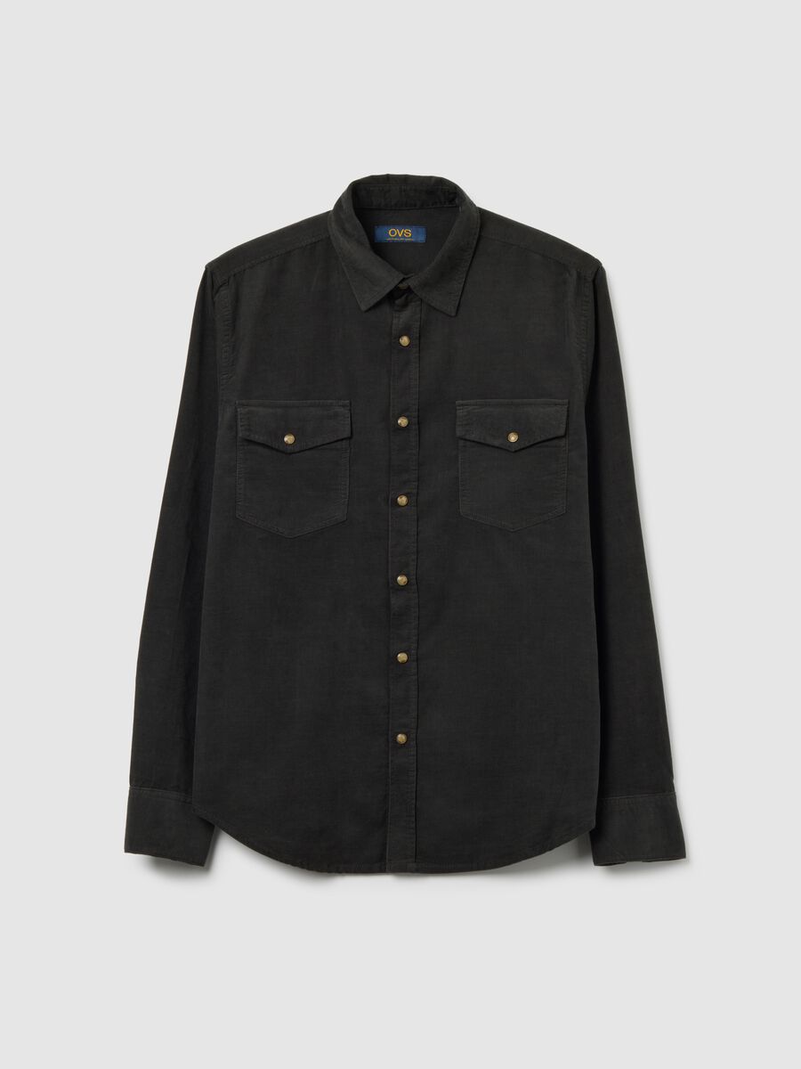 Black pure cotton regular fit corduroy shirt_4