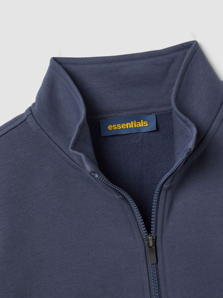 Felpa grigia in misto cotone con girocollo e zip regular fit_5