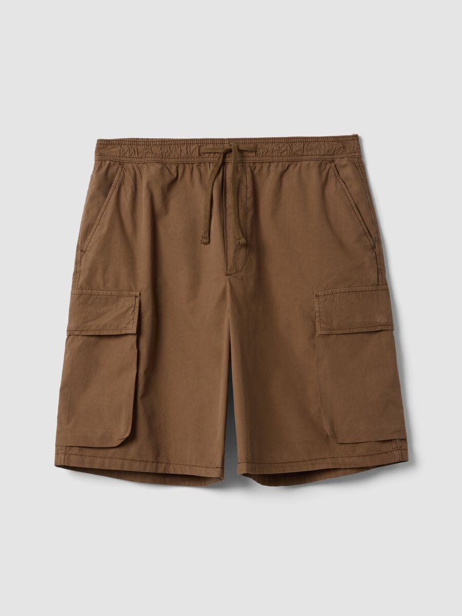 Brown cotton cargo Bermuda shorts with a baggy fit_0