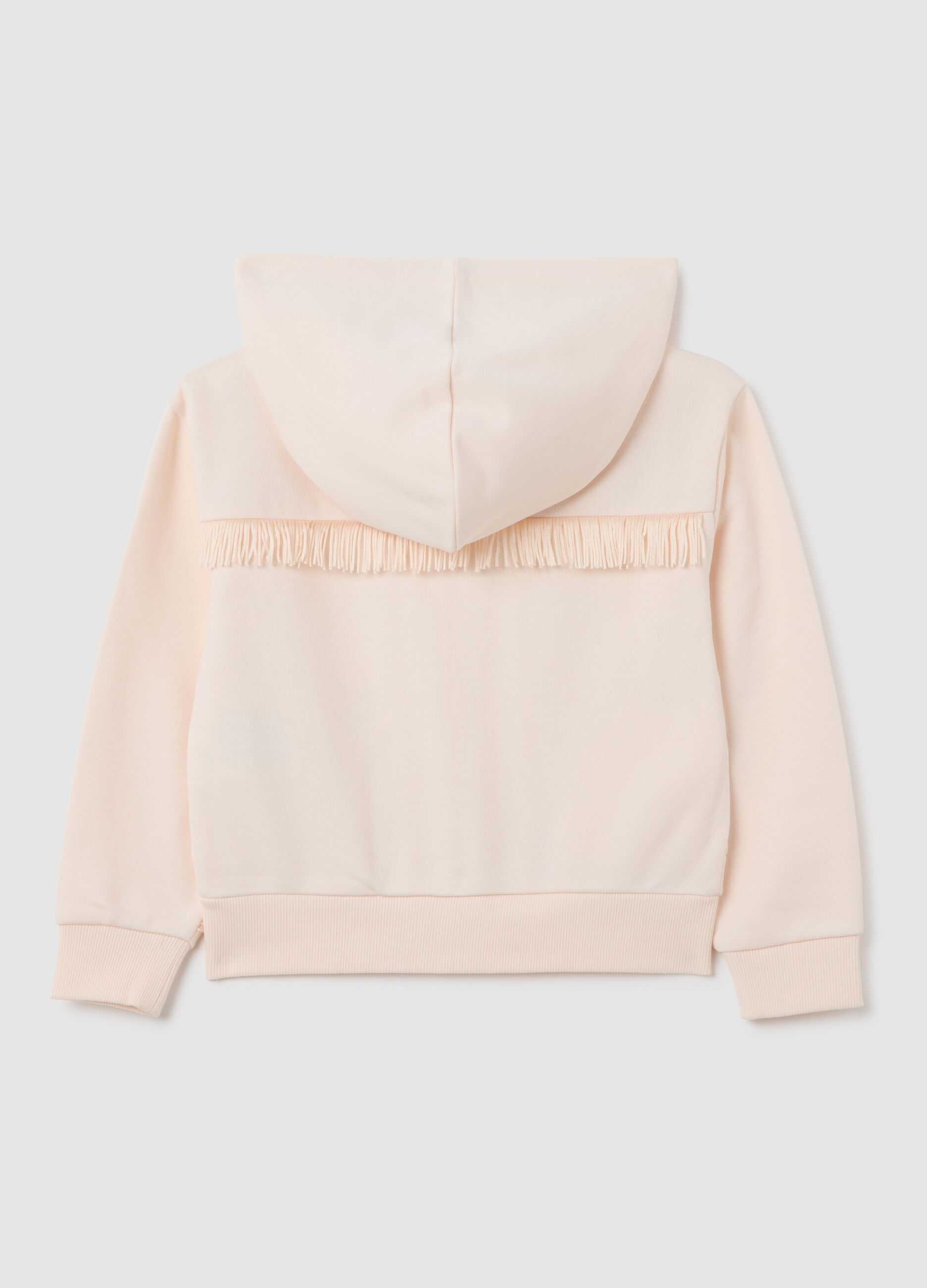 Girls' pink cotton hoodie regular fit with fringes